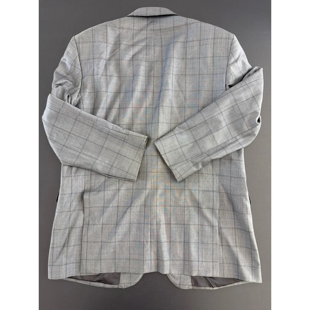 Saks Fifth Avenue Black Ermenegildo Zegna Grey Plaid Wool Silk Blazer 42R Italy